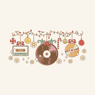 cute christmas illustration retro style music