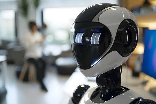 Humanoid Robot Video Conference Call. Remote Webinar Meeting, robot, online, ai, artificial, conference, intelligence, code, video, tech, machine, virtual, technology, future, meeting, 4, 0 - Powered by Adobe