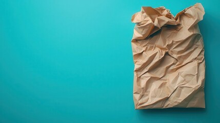 Fototapeta premium Crumpled paper bag with heavy creases and dark stains, natural and worn look, folded paper, vintage paper bag texture