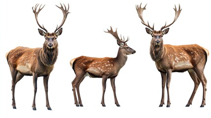 Fototapeta premium Three deer standing in a row with their antlers showing