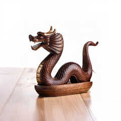 Wooden eastern style snake figure. Chinese zodiac concept for new year 2025