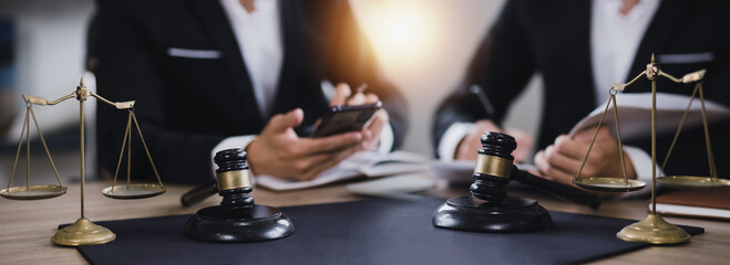 Lawyer or judge consult, Two lawyers discussing about contract and agreement concept.