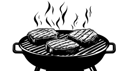 Filet mignon cooking on a hot grill with smoke rising, food illustration vector