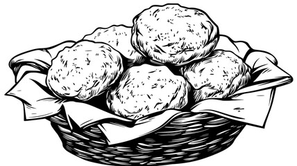 Scones in a basket with cloth napkin, food vector illustration