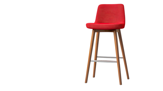 Stylish red bar stool isolated on a transparent background.