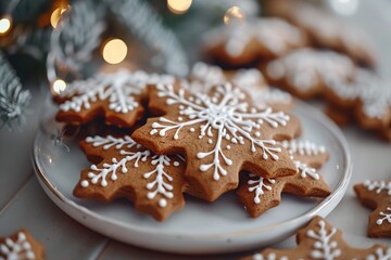 Gingerbread Cookies with White Frosting and Snowflake Design