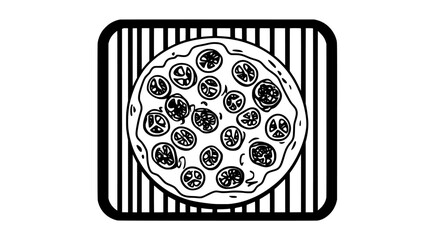 Gluten-free pizza cooling on a rack with uniformly arranged toppings, food illustration vector