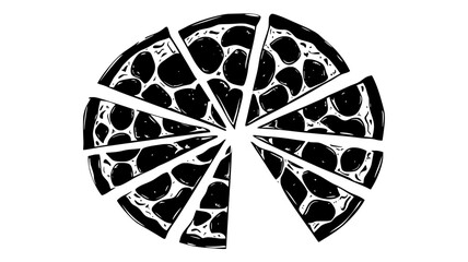 Multiple meat lovers pizza slices arranged in a fan pattern with visible meats, food illustration vector