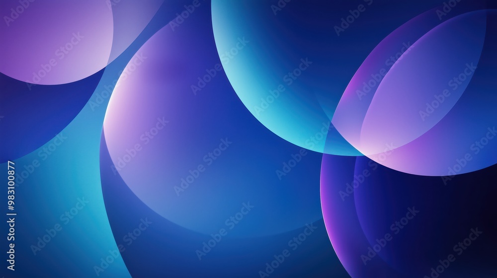 Poster abstract gradient background with overlapping spheres in blue and purple tones