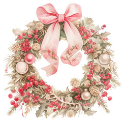 Fototapeta premium PNG Coquette christmas wreath illustration decor art.