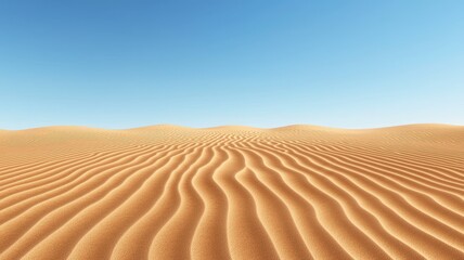 A serene desert landscape showcasing rolling sand dunes under a clear blue sky, perfect for nature and travel themes.