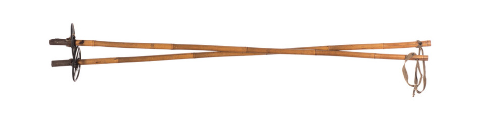 vintage bamboo ski poles isolated on white background