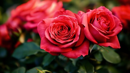 Obraz premium Vibrant Red Roses in Bloom Displaying Romantic Floral Beauty and Elegance