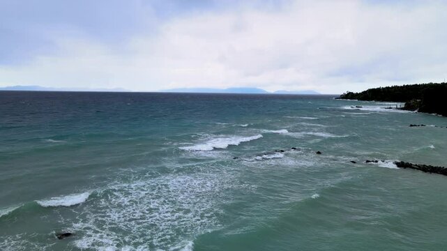 Natural Rock Breakwater Holding Back Ocean Waves