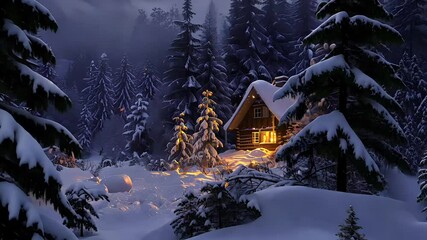 View of a cosy cottage during the festive season. Christmas themed background