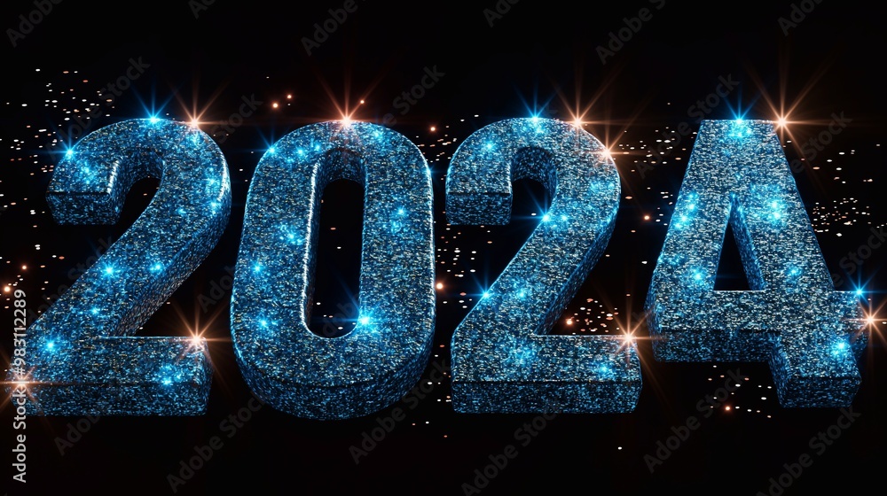 Fototapete A minimalist design featuring the number 2024 with sparkles