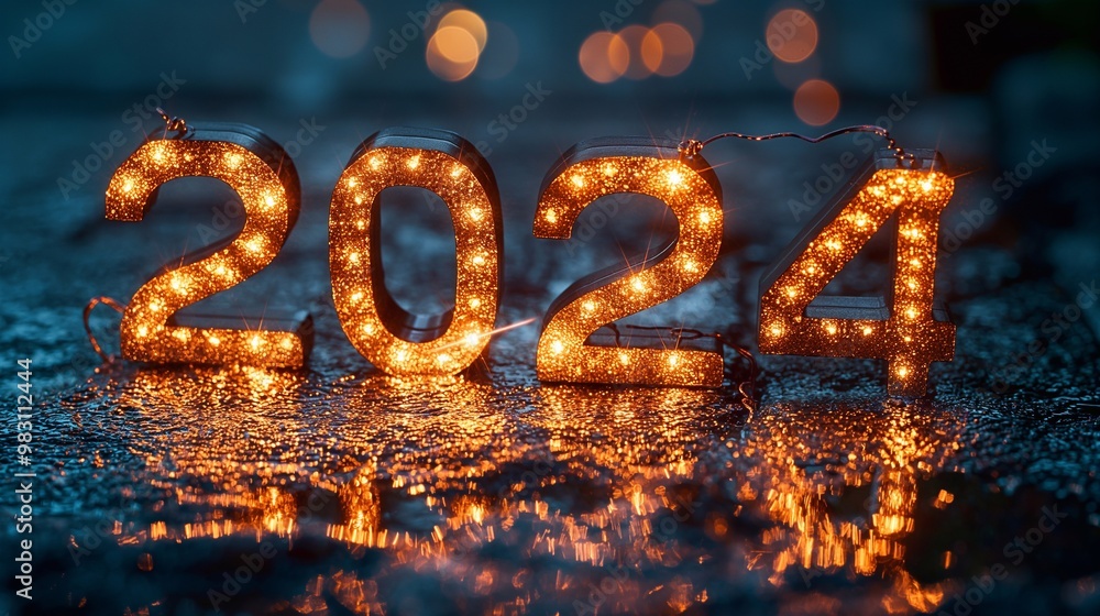 Fototapete a minimalist design featuring the number 2024 with light and sparkles