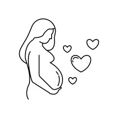 Pregnant Woman line Icon. Pregnancy icon. Pregnant Woman Gynecology Health Symbol in Black line icon. Vector outline illustration of pregnant woman.