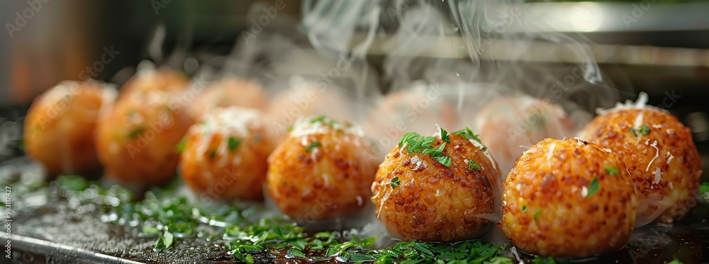 Canvas Prints Fried Arancini Balls with Smoke and Parsley