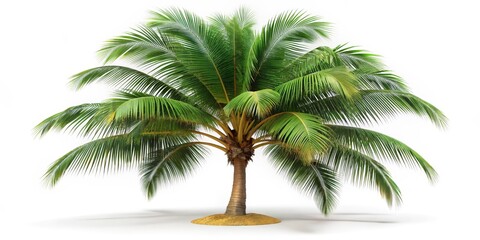 Fototapeta premium Isolated Coconut Palm Tree with White Background, 3D Render, Tropical Plant, Palm Tree , Palm Fronds