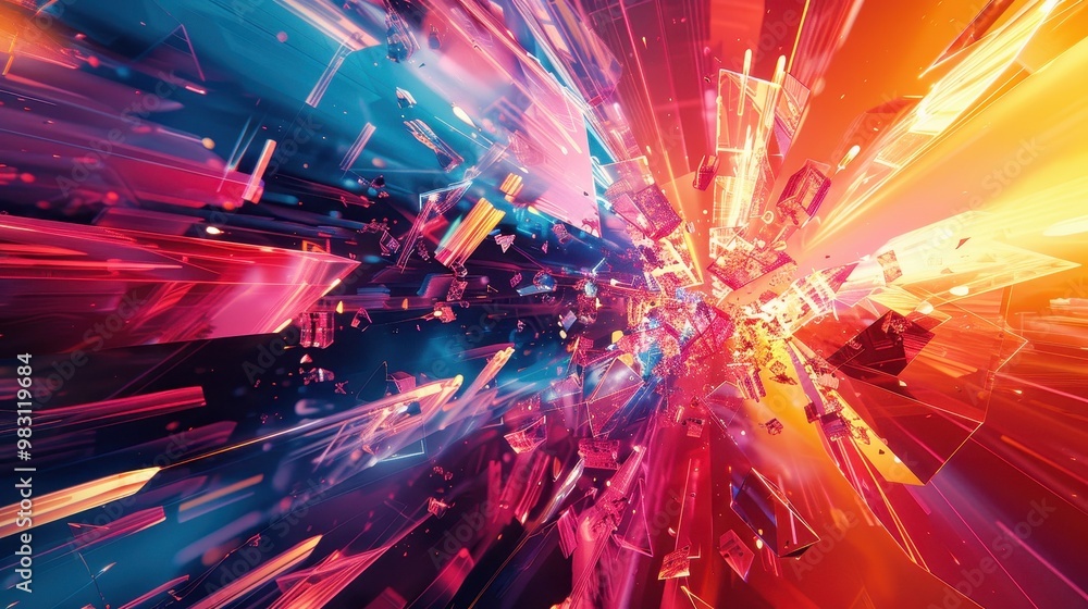 Poster abstract background with vibrant colors and dynamic shapes, creating a sense of energy and movement.