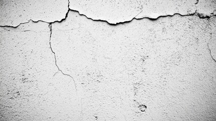 Obraz premium A distressed, cracked white wall displays a rough texture, showcasing signs of aging and wear in a well-lit indoor environment. The cracks emphasize the wallвЂ™s history and character