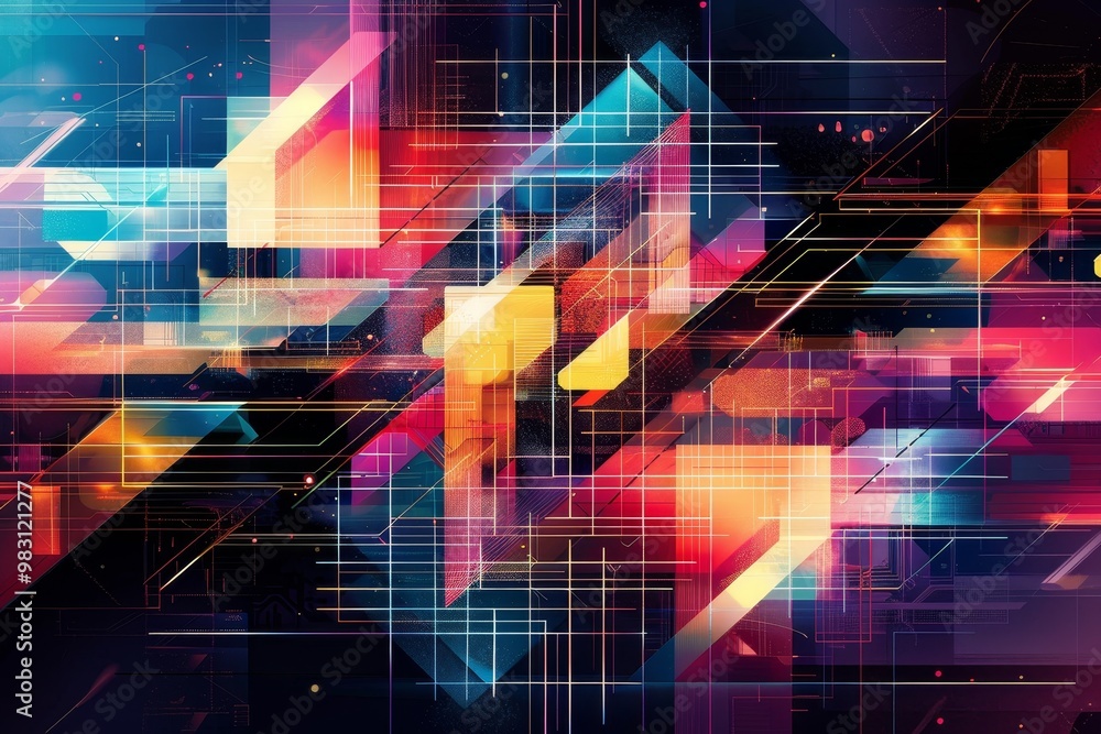 Aufkleber abstract digital art with vibrant colors and geometric shapes. a futuristic and dynamic background w
