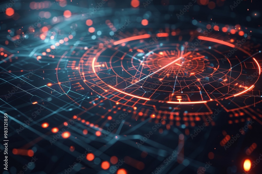 Aufkleber abstract digital technology background with glowing red and blue lines and shapes.