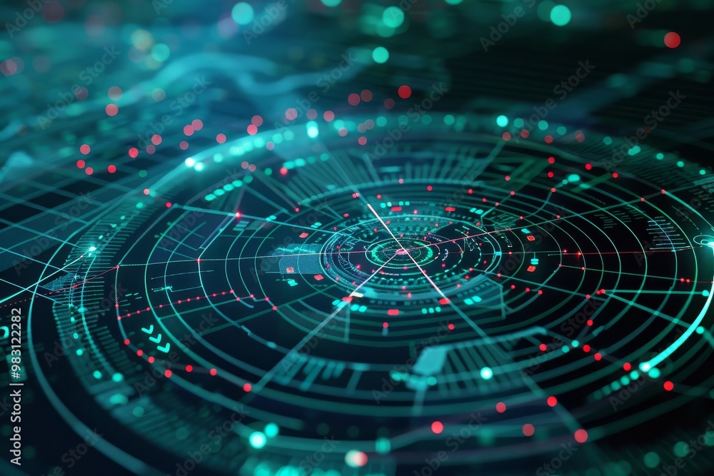 Aufkleber abstract futuristic technology interface with glowing lines and circles.