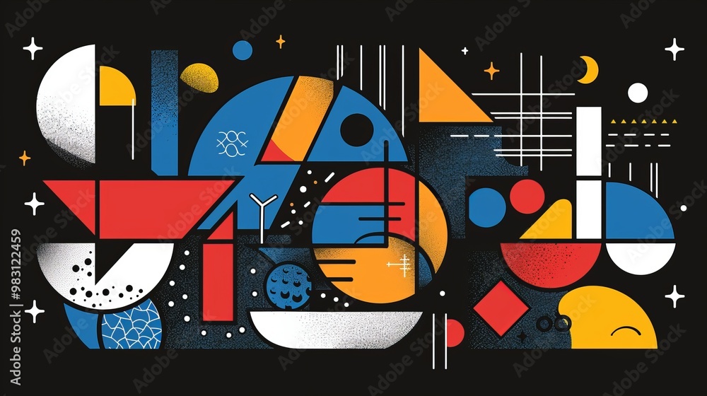 Wall mural abstract geometric design with vibrant colors and shapes against a dark background. vector