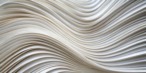 Symmetrical Close-Up of White Abstract Surface Undulating Wave-Like Pattern of Curved Strips, Soft Light Enhancing Depth and Texture, Minimalist Aesthetic Evoking Calm and
