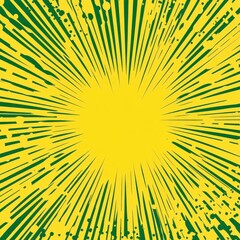 Fototapeta premium Yellow Pop Art Comic Book Style Background with Green Rays