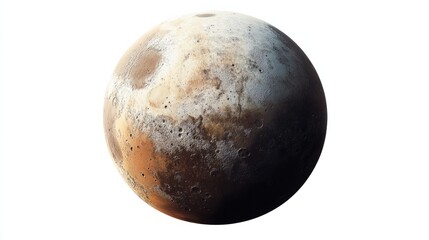 A realistic planet with glowing rings and craters, floating on a white transparent background. The planet unique surface details create a striking contrast, giving it a sense of depth and mystery.