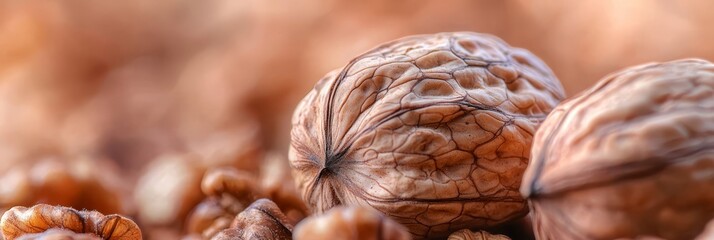  A cluster of walnuts stacked together, adjacent to a mound of walnuts on the ground