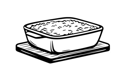 Casserole dish on a wooden board, ready to serve, food vector illustration