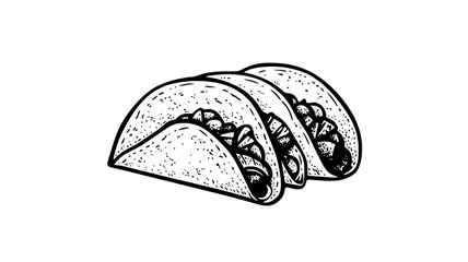 Close-up of tacos with visible fillings, neatly placed inside folded tortillas on a simple plate, food illustration vector