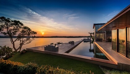 Obraz premium sunset on the river