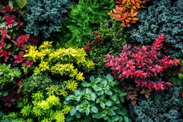 Naklejka premium Assortment of colorful garden bushes pruned carefully for aesthetic appeal