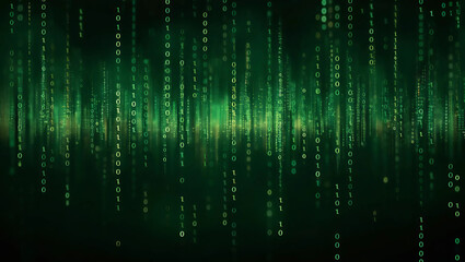 A vibrant green display of binary code, showcasing a matrix of ones and zeros, Generative AI.