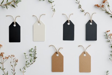A versatile template to showcase your brand identity and design ideas in various industries, including mockups for tags, hanging labels, favor tags, and wedding label designs