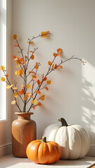 3/4 view of a modern minimalist fall decoration