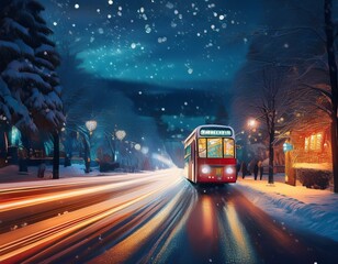Obraz premium Taking the nightbus in winter