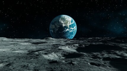 View of Earth from the Lunar Surface in Space