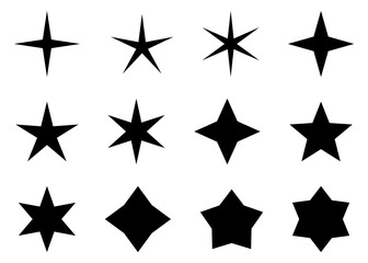 A set of black stars with different shapes and sizes