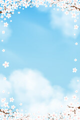 Blue Background,Sky blue,Cloud with Pink Cherry Blossom Branches Tree and Little Birds.Vector illustration Cute Natural spring landscape with Japanese sakura flower with copy space for Easter banner © Anchalee