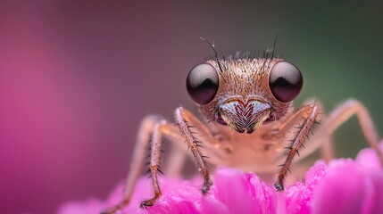  A close-up of a mosquito on a pink flower with a blurred background
