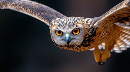 Obraz premium A tight shot of a raptor in mid-flight, wings fully extended and eyes intensely open