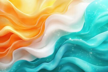 Obraz premium Colorful abstract waves of fabric layered in vibrant yellow, aqua, and white hues
