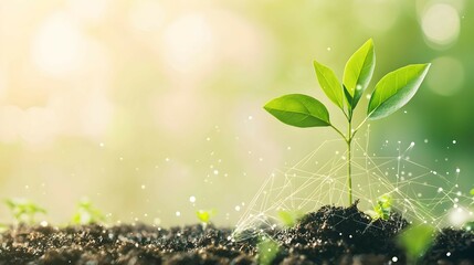 Young Plant Sprout with Network Connection in Soil
