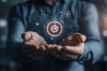 Hands Holding Digital Interface With Network Icons